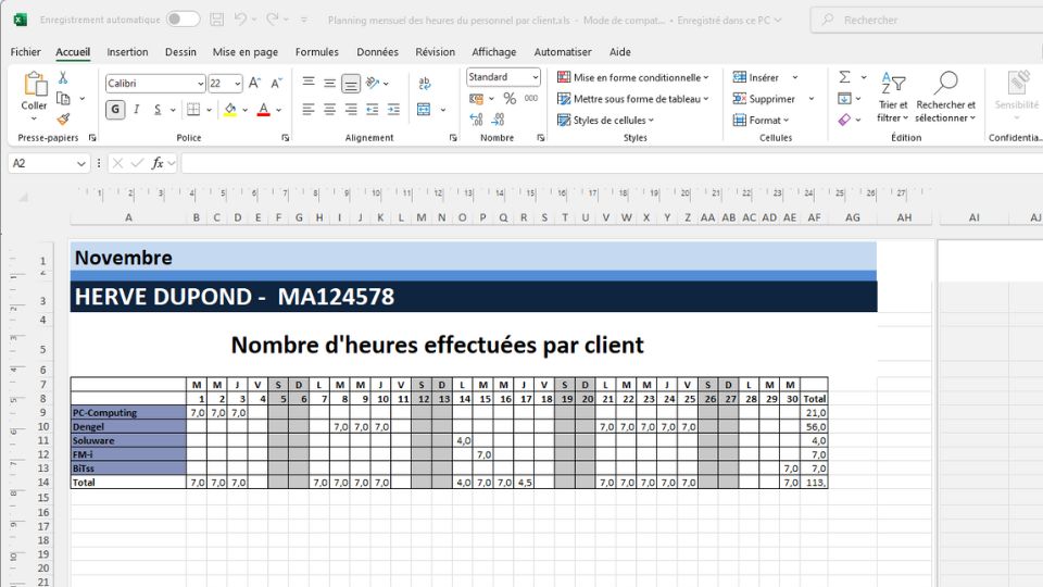Tableau Excel par client Tableau Excel par client