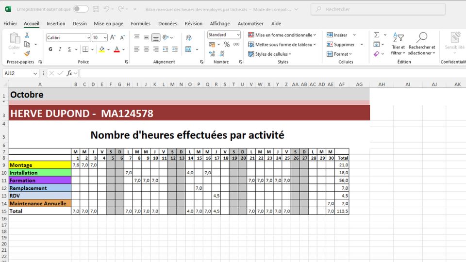 Bilan mensuel des heures des employ�s Bilan mensuel des heures des employ�s