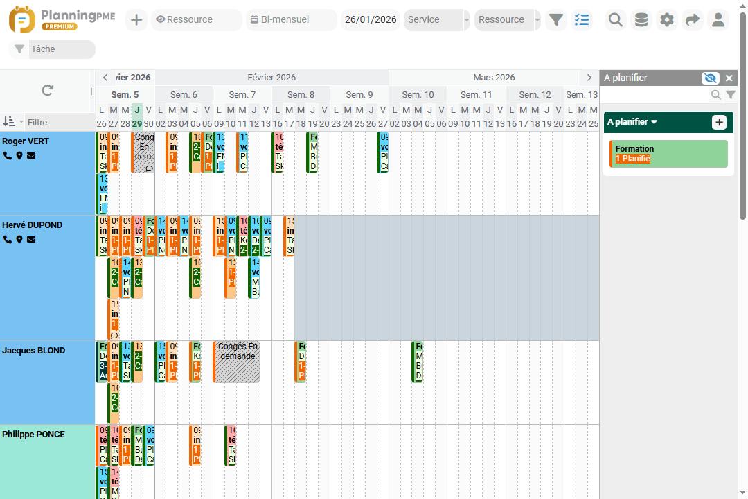 Visualisation du contrat de travail sur le planning