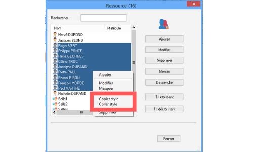 Copier / coller le style (couleur du texte et de l�arri�re-plan) pour plusieurs ressources, clients et projets