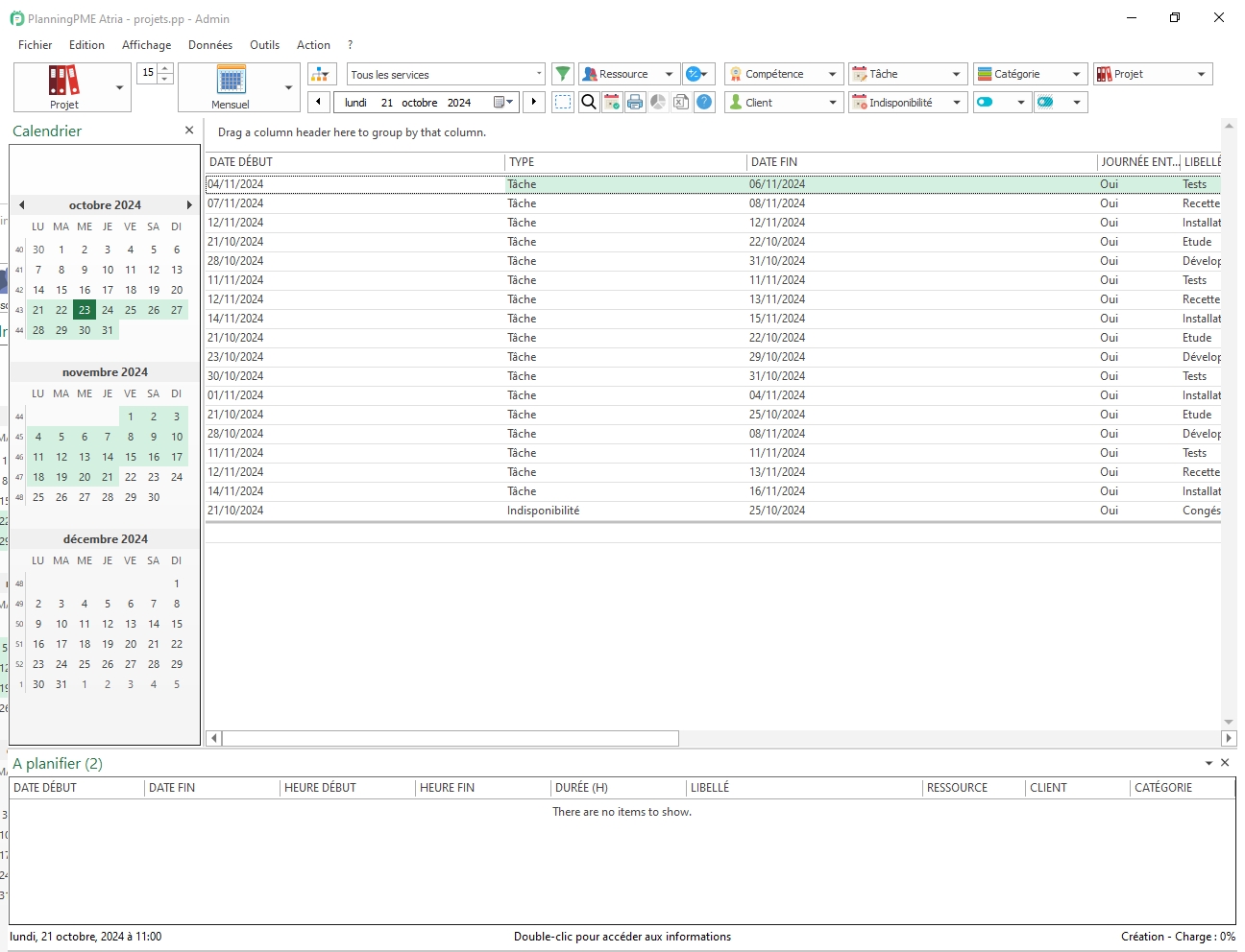 du libell� de t�che&nbsp;: PlanningPME