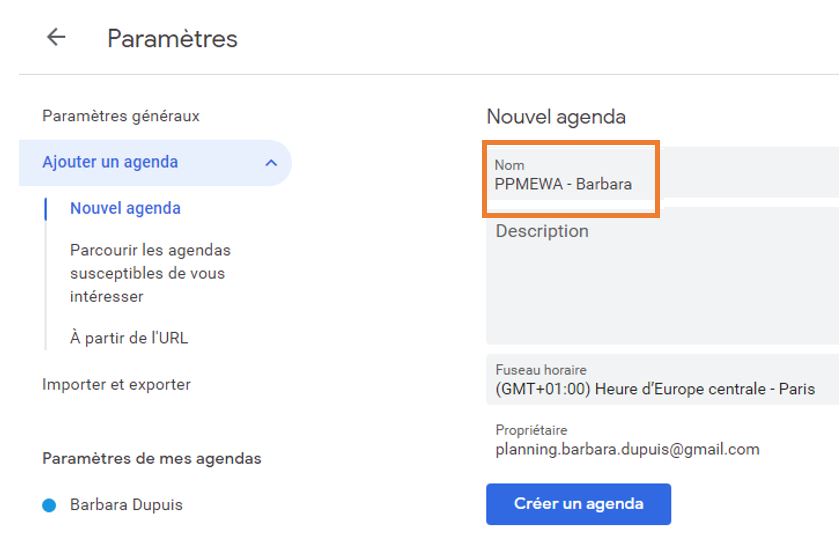 Cr�er un nouvel agenda