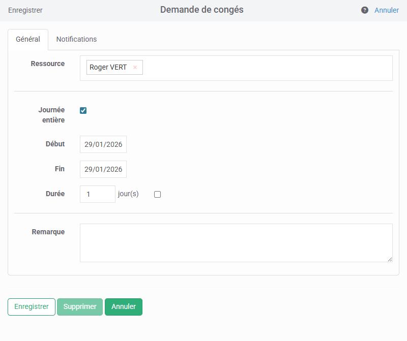 Cr�ation rapide d'une demande de cong�s