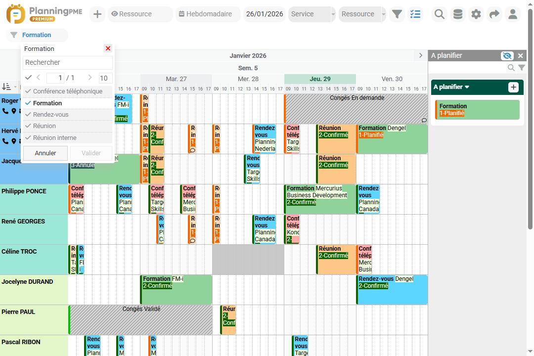Filtre des formations par client