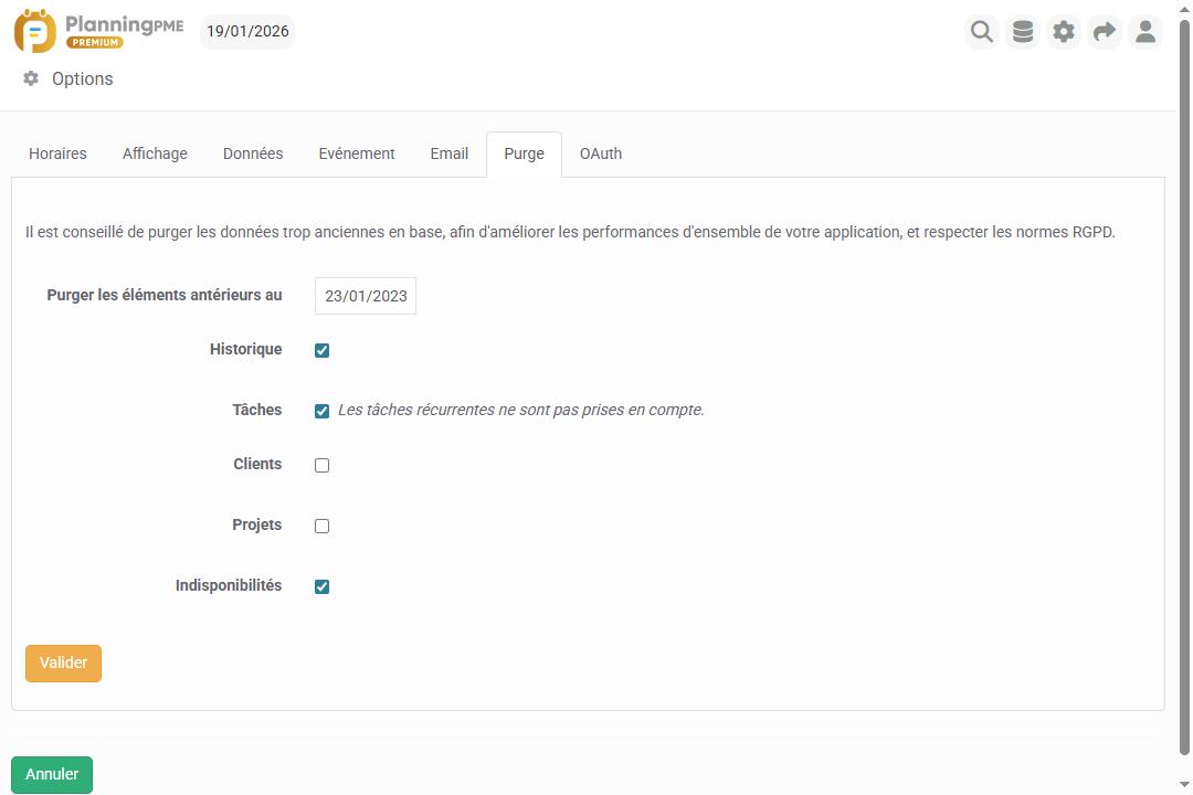 Purge des �v�nements