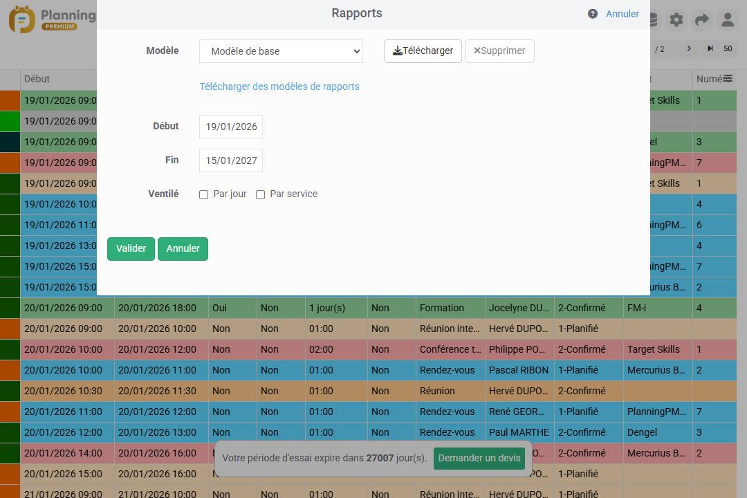 Exporter un rapport Excel