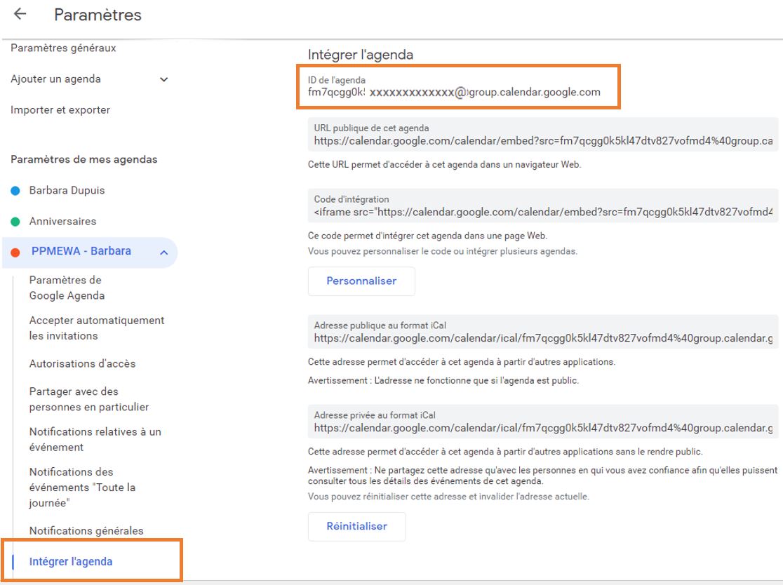 Int�grer l'agenda Google