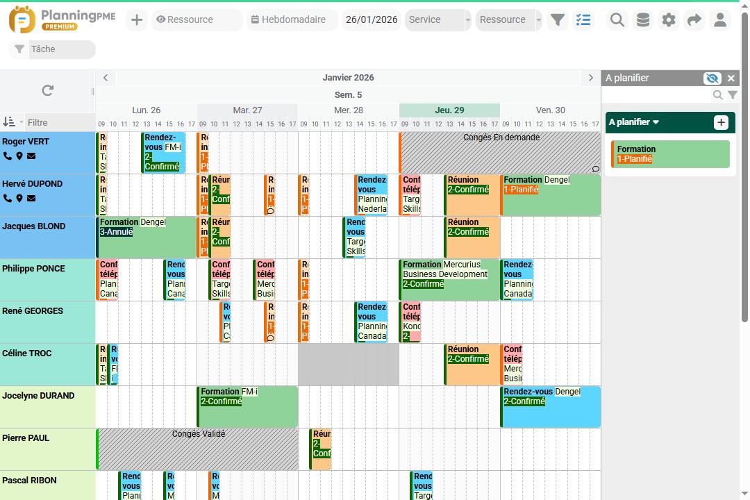 Interface du planning