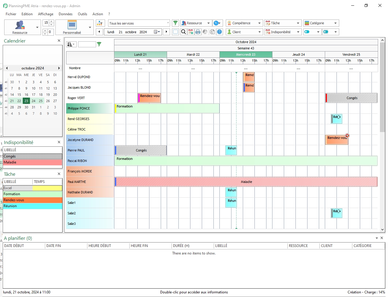 Interface du planning Interface du planning