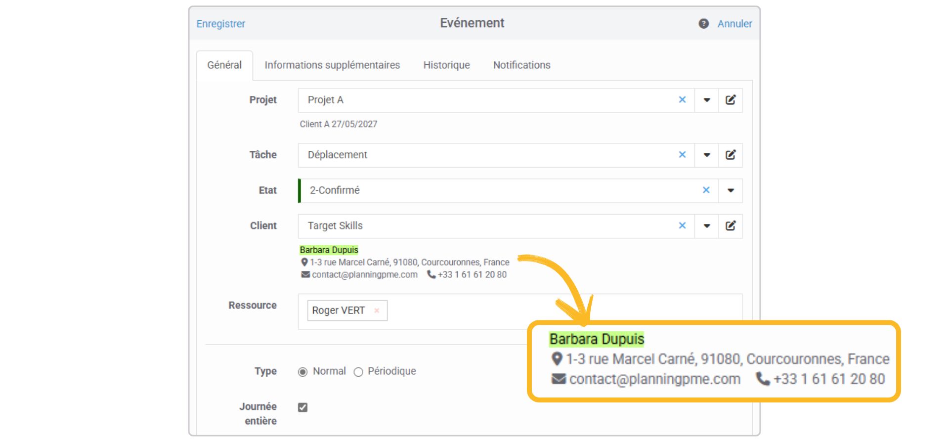 Exemple de l�gende personnalis�e dans PlanningPME