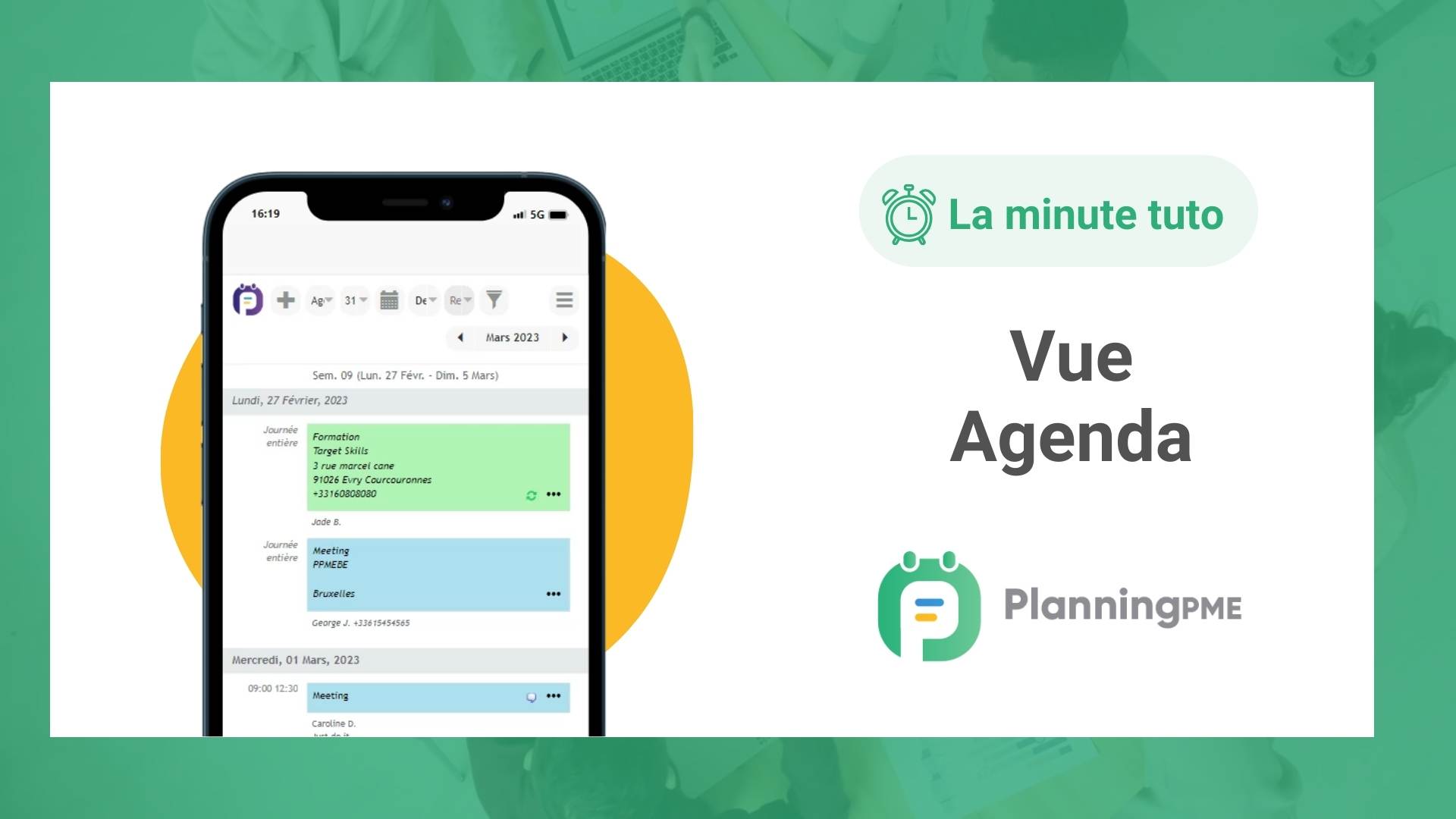 Vue Agenda, vue du planning optimis�e pour smartphones