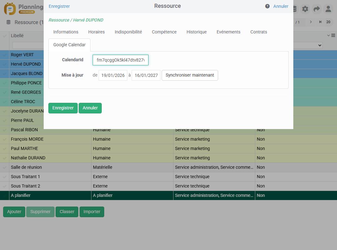 Param�trage de l'agenda Google dans PlanningPME Web Access