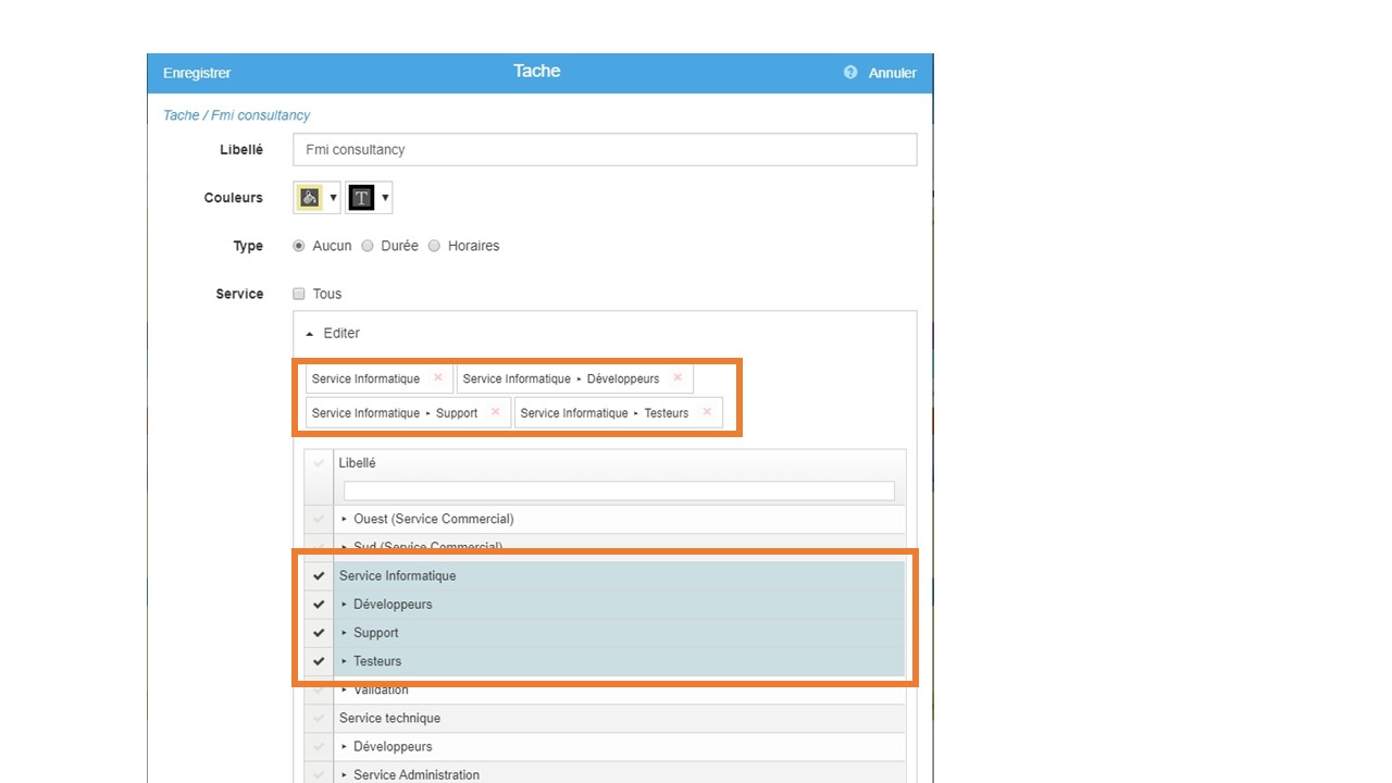 Personnalisation de la liste des t�ches par service Personnalisation de la liste des t�ches par service