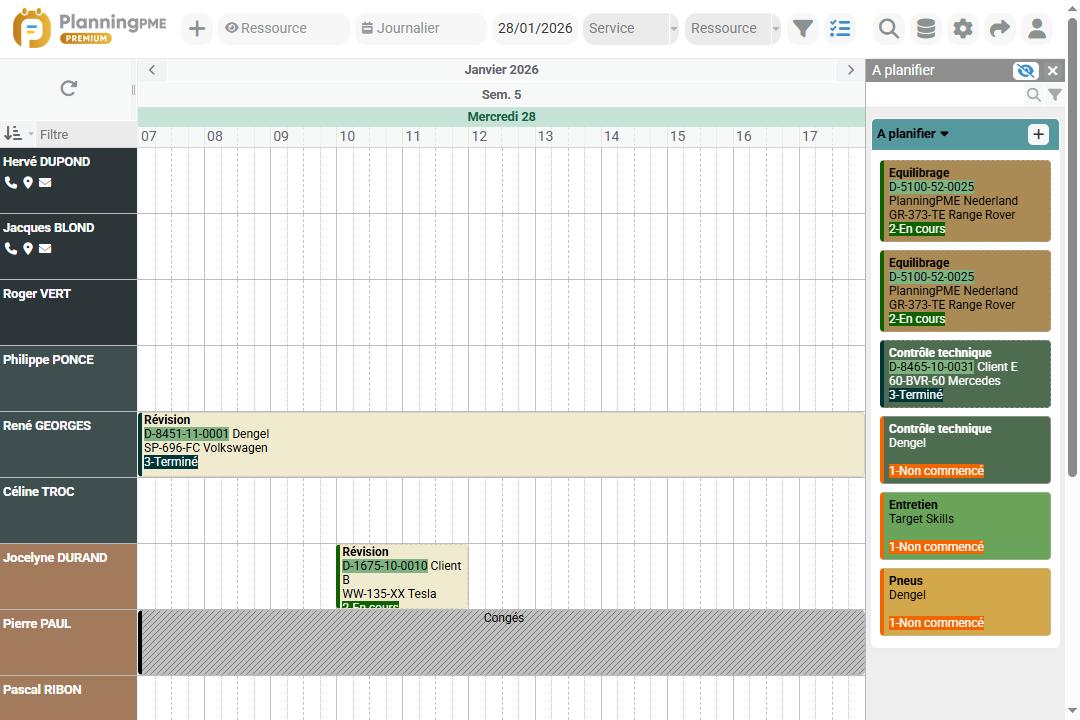 Planning de garage