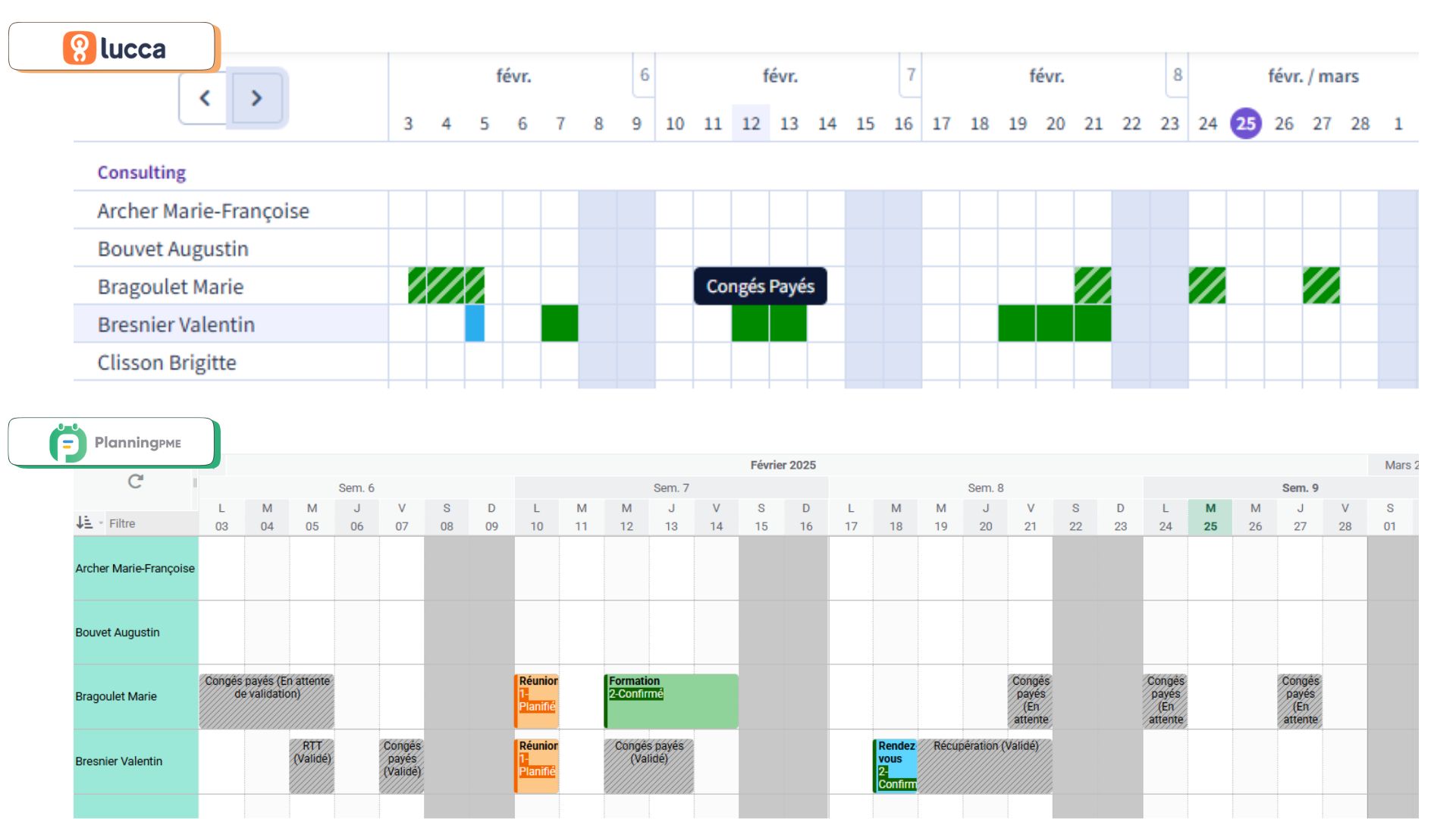  Aper�u du planning dans PlanningPME et Lucca