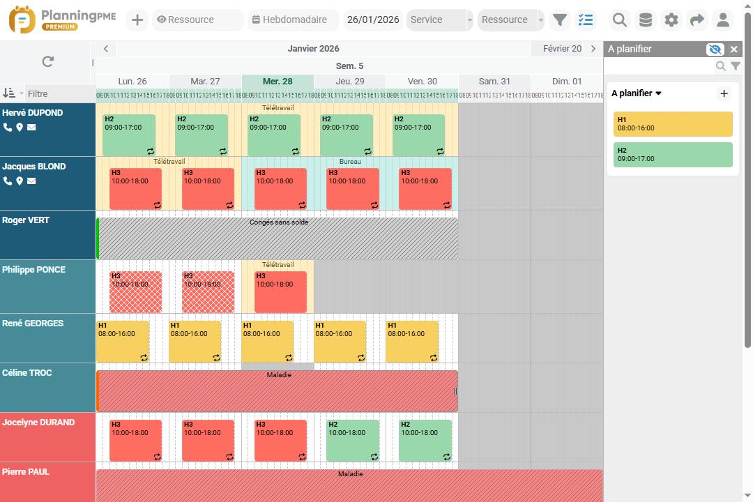 planning horaires