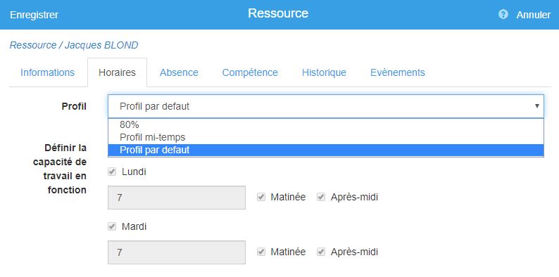 Profil horaire � affecter Profil horaire � affecter