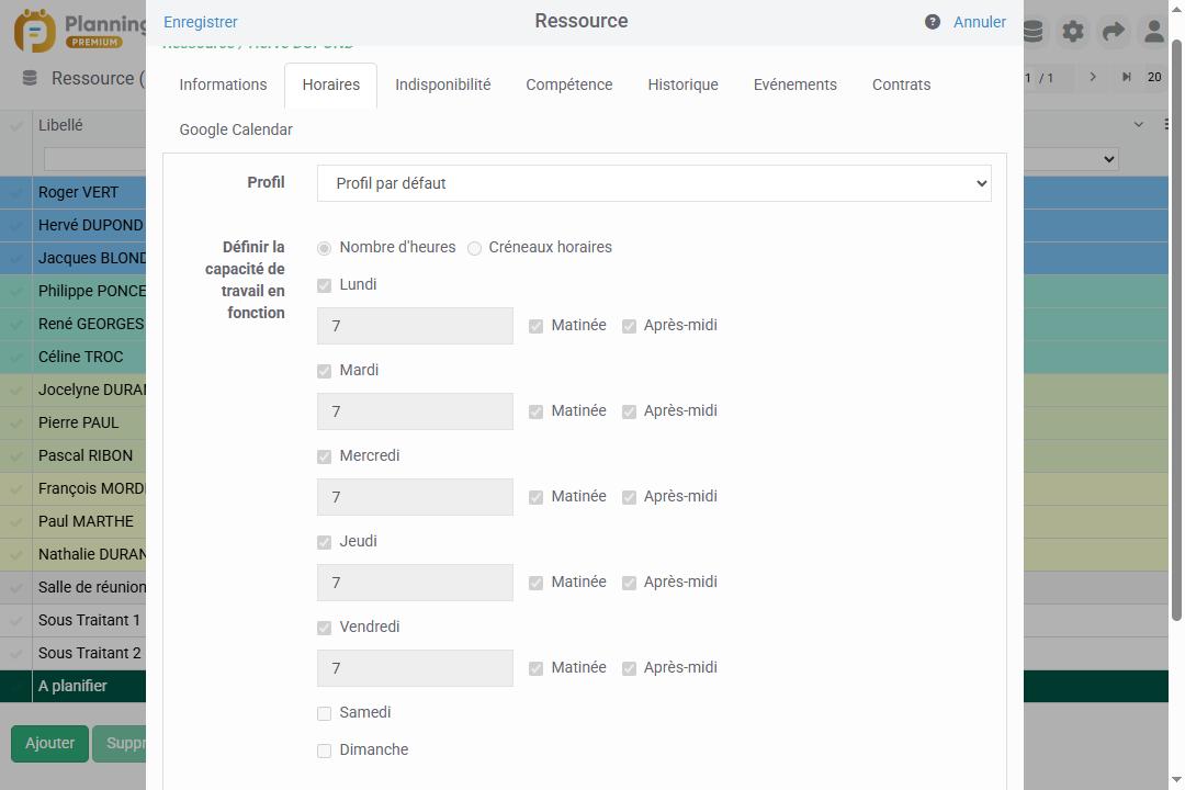 Profil horaire par ressource