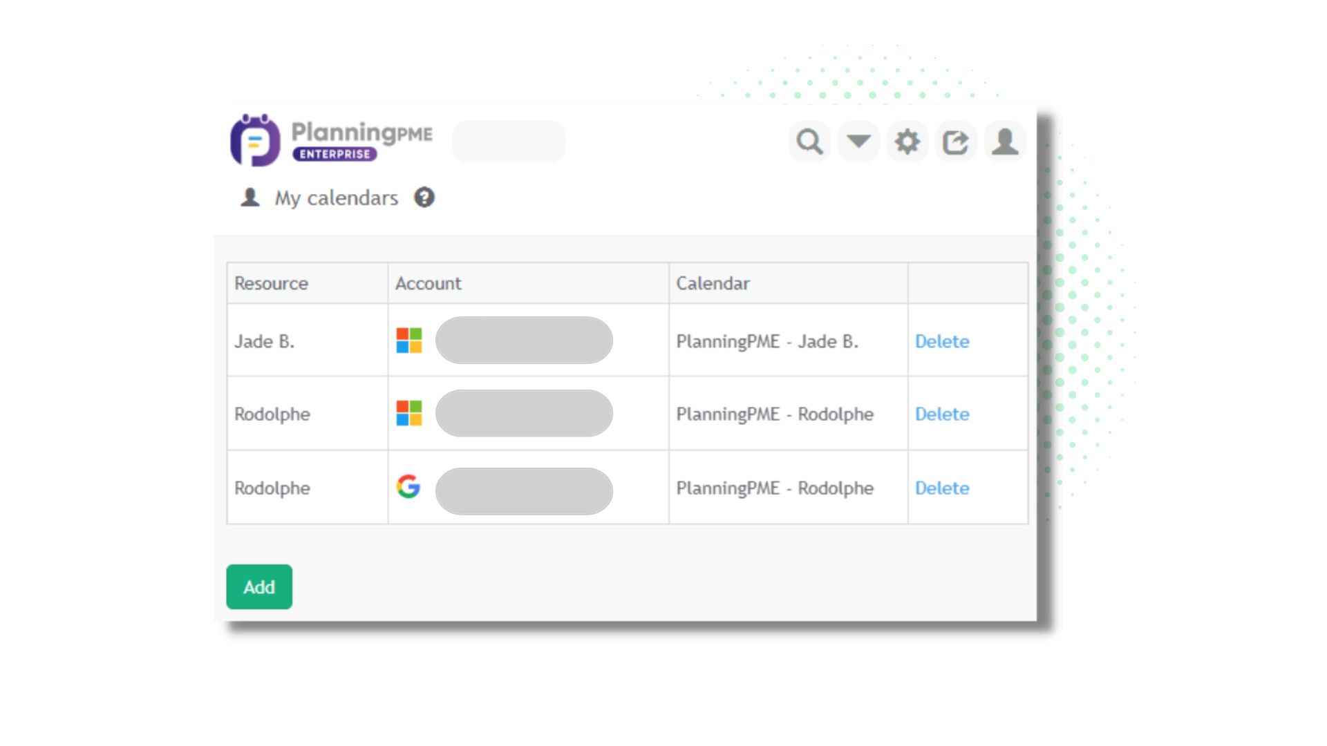 Liste des calendriers synchronis�s dans PlanningPME