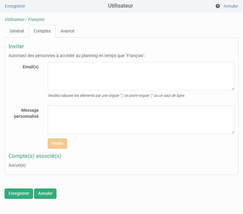 Invitation utilisateur planning