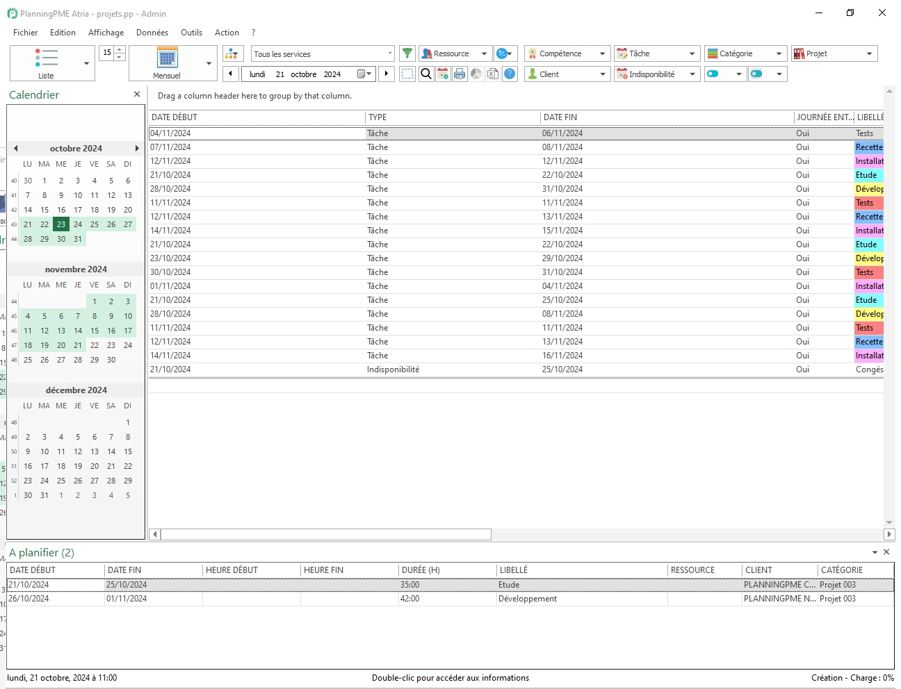 du libell� de t�che&nbsp;: PlanningPME